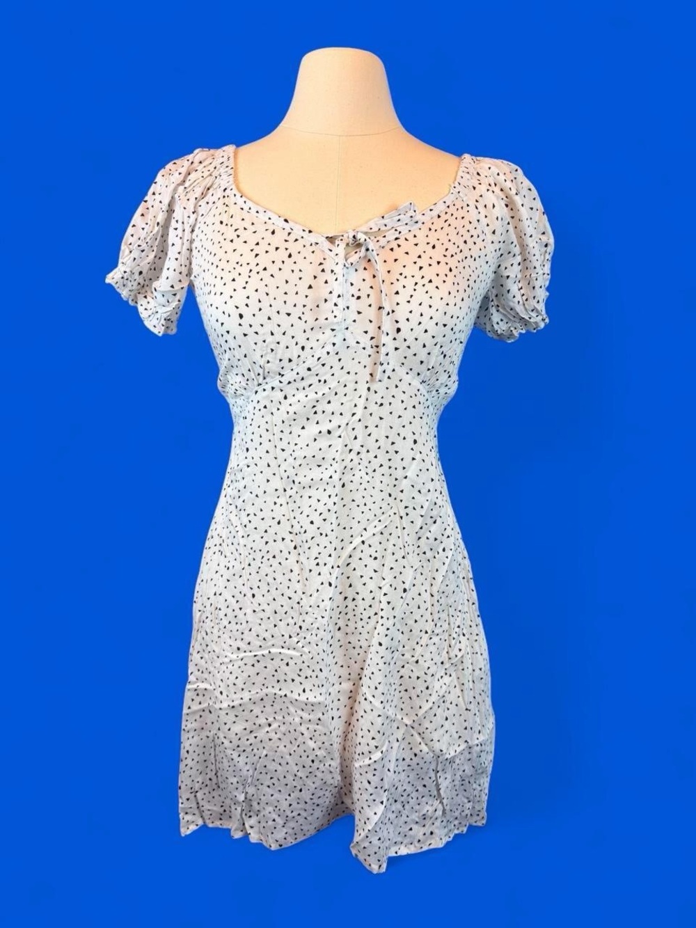 Polka Dot Puff-Sleeve Mini Dress in White
